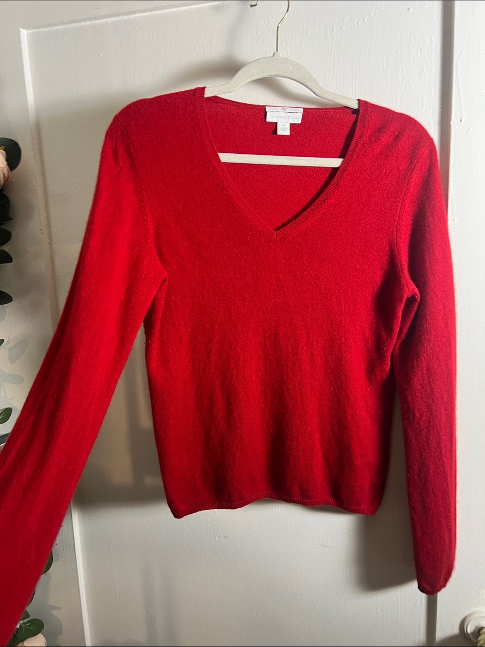 Charter Club Bright Red V-Neck 100% Cashmere Sweater- Size M